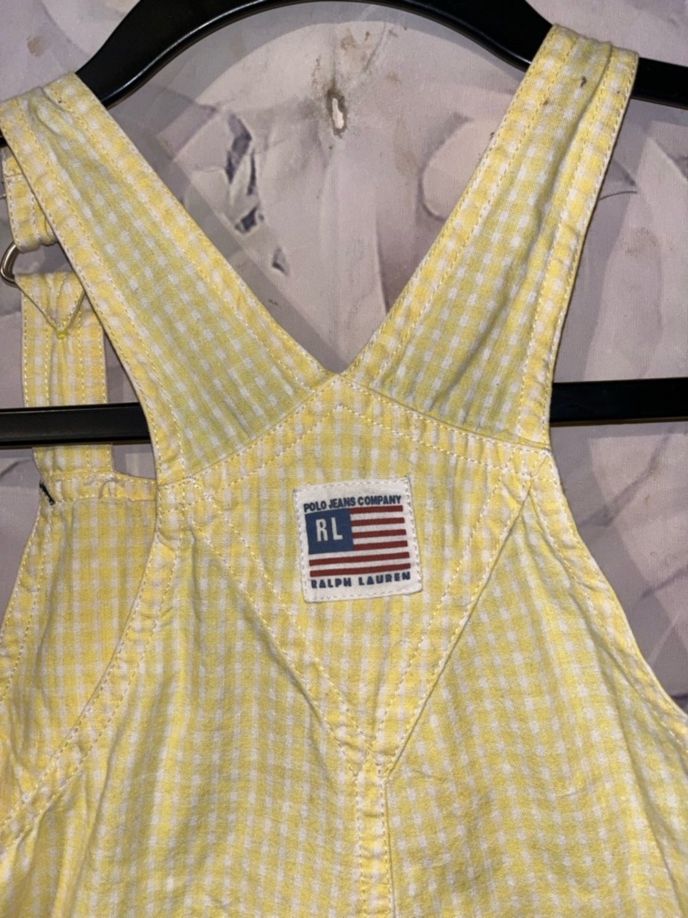 Vintage Polo Ralph Lauren Toddler Striped Dress Overall Yellow American Flag 2T - Picture 2 of 5
